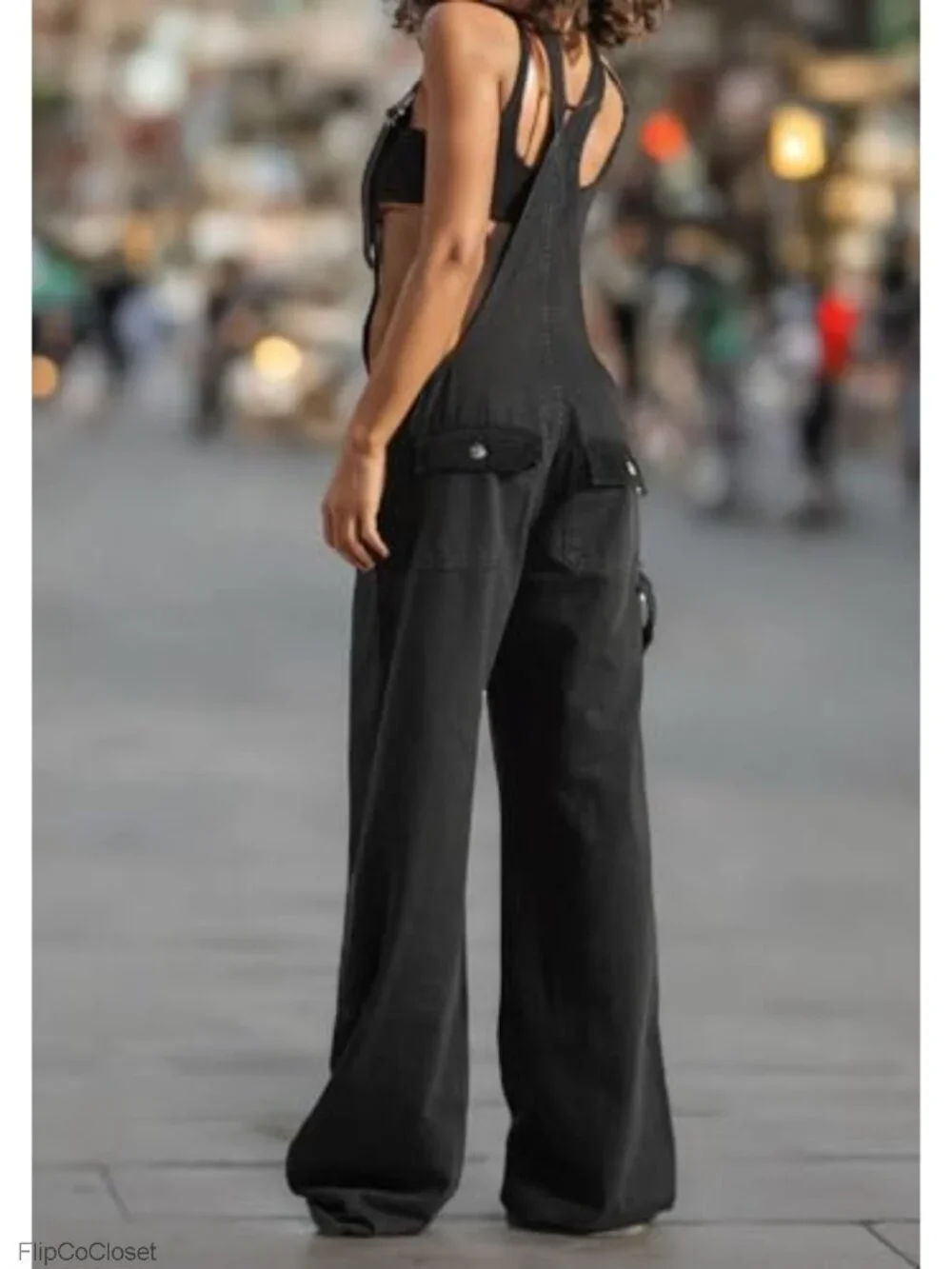 Women's Denim Overalls Adjustable Strap Wide Leg Cargo Jumpsuit